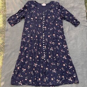 Vintage Black Floral Button Up Dress